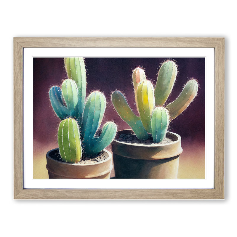XH1022-9707X Vivid Cactus 1 Piece Single Picture Frame Wall Art, 46cm H x 64cm W, Beige