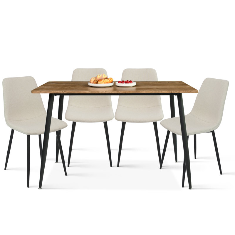 Tapscott 4 - Person Dining Table Sets With 47“ Rectangular Table & 8 Upholstered Fabric Chairs, Beige