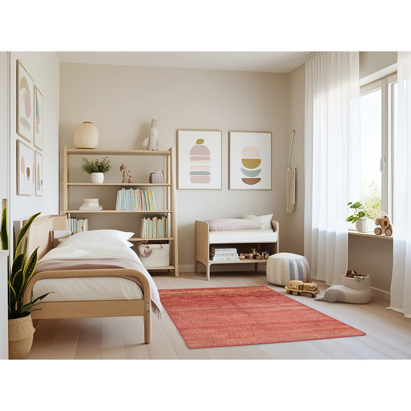 Tapis de zone rouge/rose contemporaine, Rectangle 3 pi x 5 pi