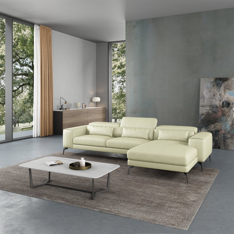Cavour Sectional, White Genuine Leather, Right Hand Facing