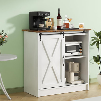 Farmhouse Coffee Bar Cabinet, Coffee Bar Table With Sliding Barn Door, Suitable For Kitchen, Dining Room And Living Room