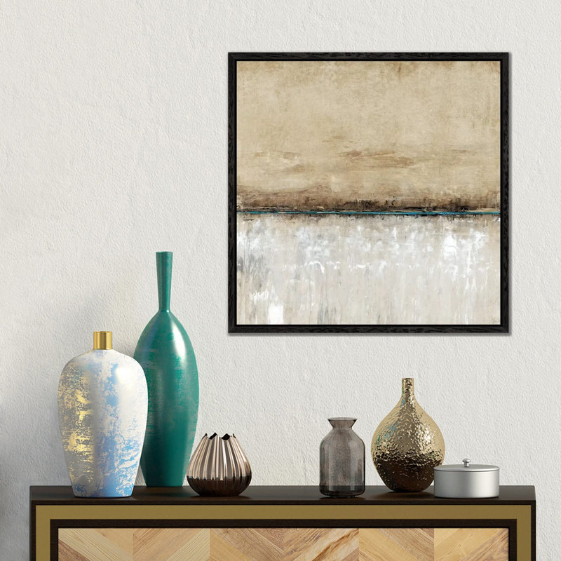 Blue Line I by Tim O'Toole - Painting on Canvas, 45.72 cm H x 45.72 cm W, Black Floater Framed