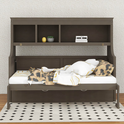 Lit escamotable simple avec bureau, cadre de lit mural en bois avec tablettes de rangement, cadre de lit armoire de ferme peu encombrant