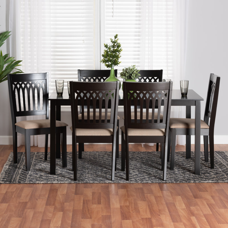 Leesville 6 - Person Dining Set, Dark Brown, Beige