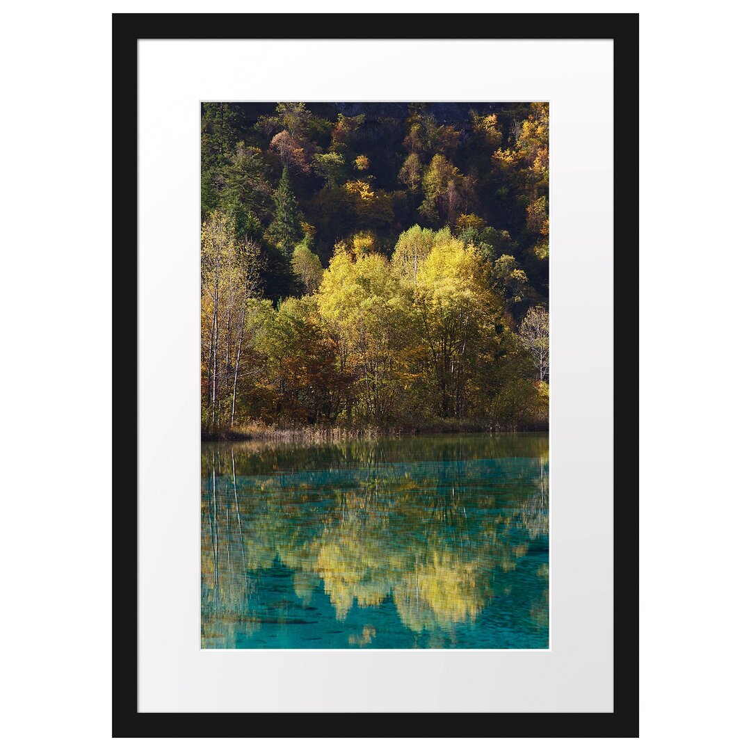 Gerahmtes Poster Herbstlicher Wald am See