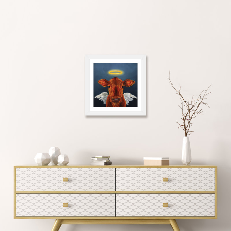 Sainte vache, art encadré, H 16 po x l 16 po x p 1 po, Papier encadré blanc