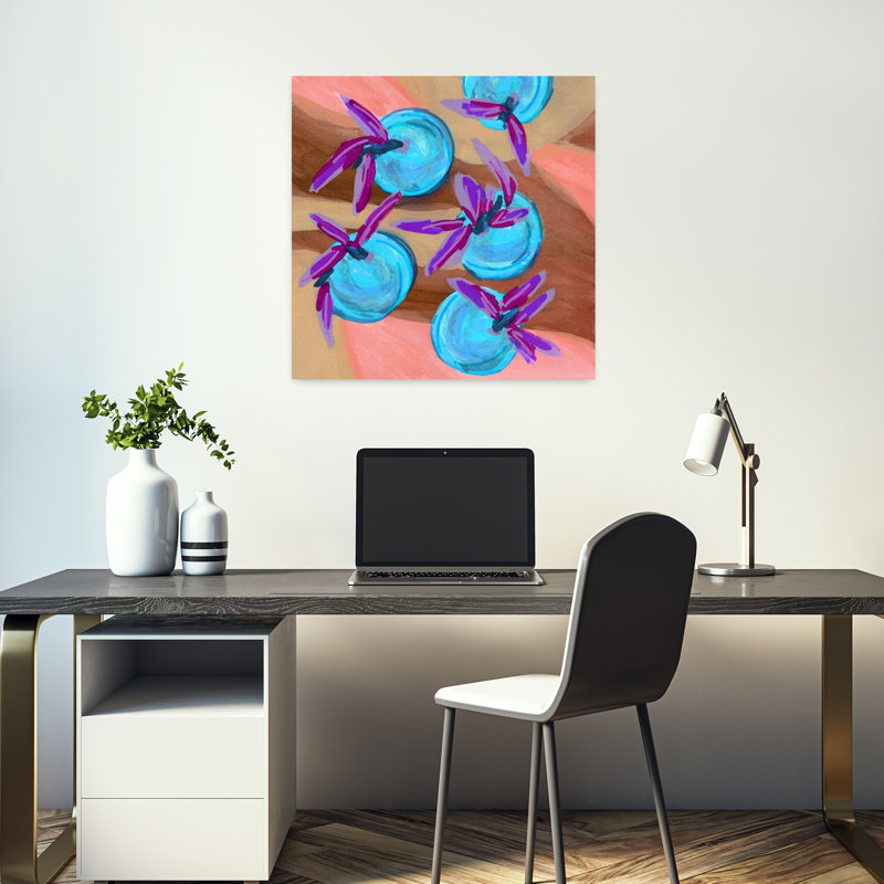Clémentine Dopamine bleue audacieuse abstraite lavande fruitière paysage mural, H 18 po x l 18 po