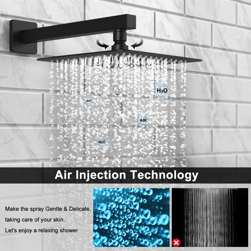 10 Inch Overhead Rainhead Shower Combo Set With Handheld And Valve, Satin Black