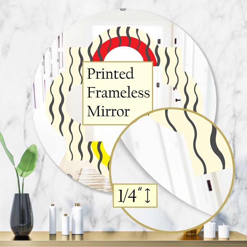 Miroir mural moderne sans cadre quadrilobe wave pattern, 31,5 po x 31,5 po