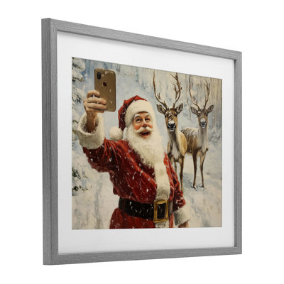 Père Noël avec des rennes, reproduction encadrée sous verre, design par Arlington Prints