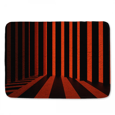 Red Black Vertical Stripes Bath Mat