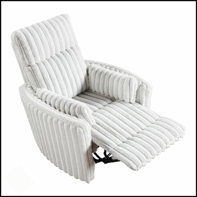 Luxurious Corduroy Upholstered Swivel Glider Reclining Chair With Plush Comfort And Matching Pillows For Modern Living