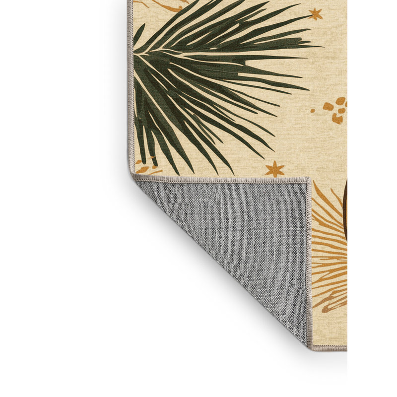 Tapis floral beige lavable à la machine Higgins Kiwi - reliure beige, 2 x 5