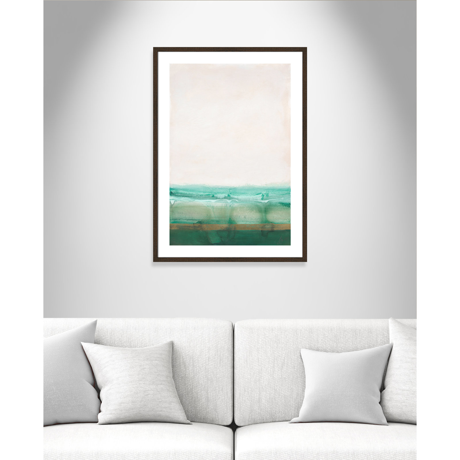 Franke "Emerald Shores" Print by Filippo Ioco, 35.5" H x 25.5" W x 0.75" D, Walnut Wood Framed Paper
