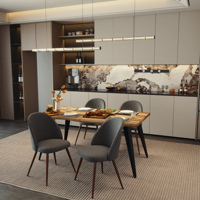 Shivani 5-Piece Dining Set - 63” Wood Table with Modern Wavy-Edge Design for Kitchen Dining Room