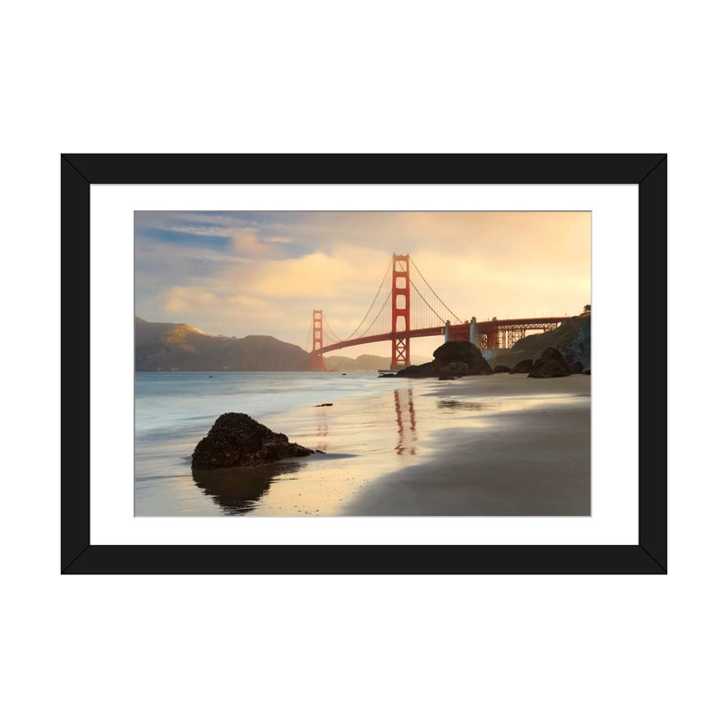 Golden Gate par Stefan Hefele - reproduction de photo sur toile tendue, Papier d'art encadré noir, Blanc