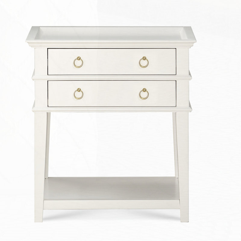 Table de chevet 2 tiroirs, Blanc