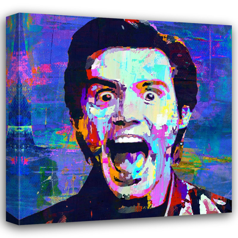 «Jim Carrey» par Stephen Chambers - peinture sur toile tendue, H 15 po x l 15 po x P 1,5 po