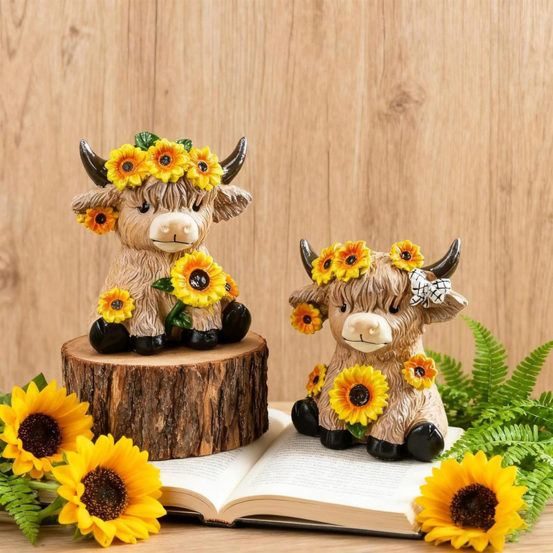 2 pièces Figurines Highland Cow Spring Spring