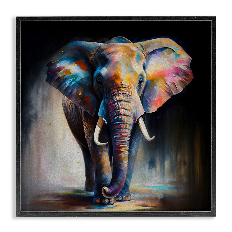«Stepping Elephant in Shadow», estampe numérique par Incado, H 12 po x l 12 po, Giclée encadrée noir minuit