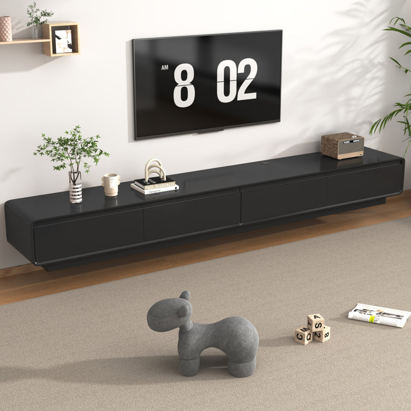 Wall-Mounted/Floor Standing TV Stand For Tvs Up To 100", Floating Media Console With 2 Drawers And 2 Cabinets, Black, 94.5