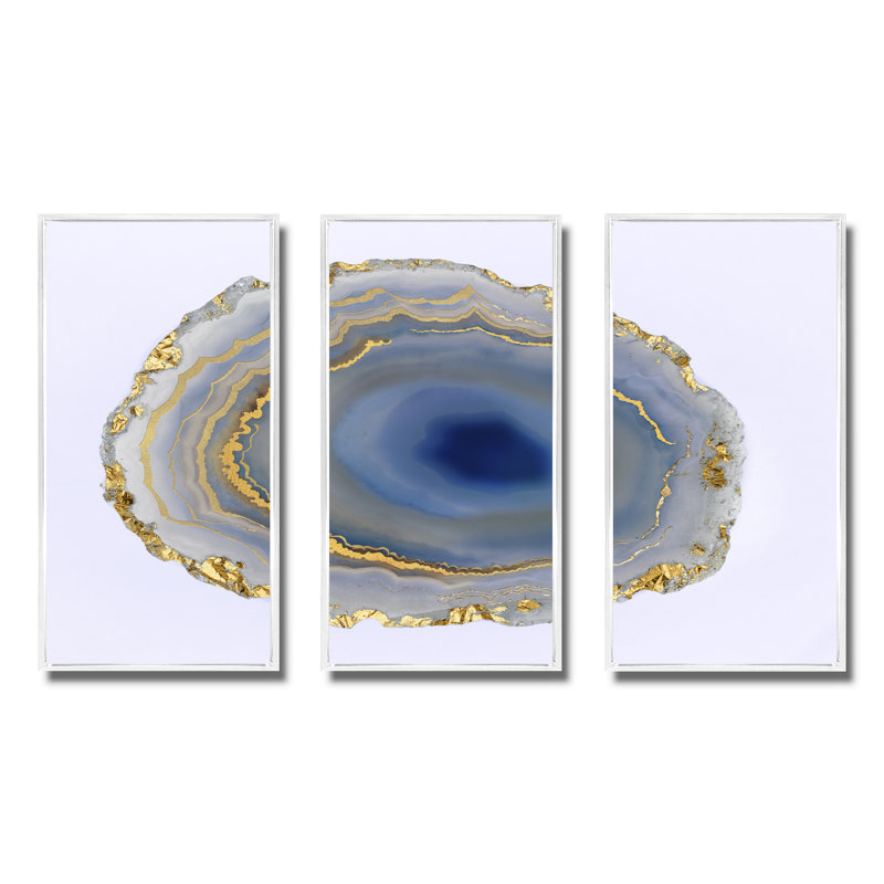 Golden Water Agate - ensemble d'art mural sur toile Glam, ensemble de 3, H 28 po x l 36 po x P 1 po, Cadre blanc
