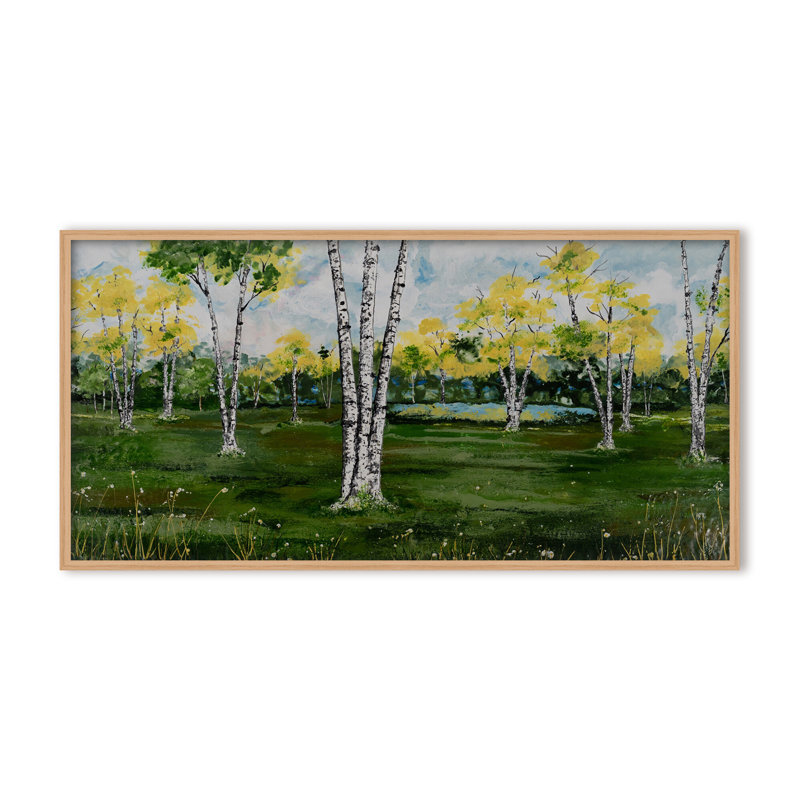 Nature Inspired "Summer Birchscape" Canvas Wall Art By , 12" H x 24" W, Framed Print, White