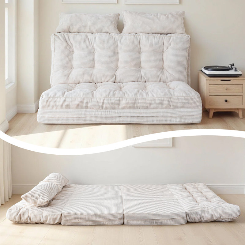 Canapé-lit Corduroy, Velours côtelé crème, H 4,7 po x l 52 po x P 89 po