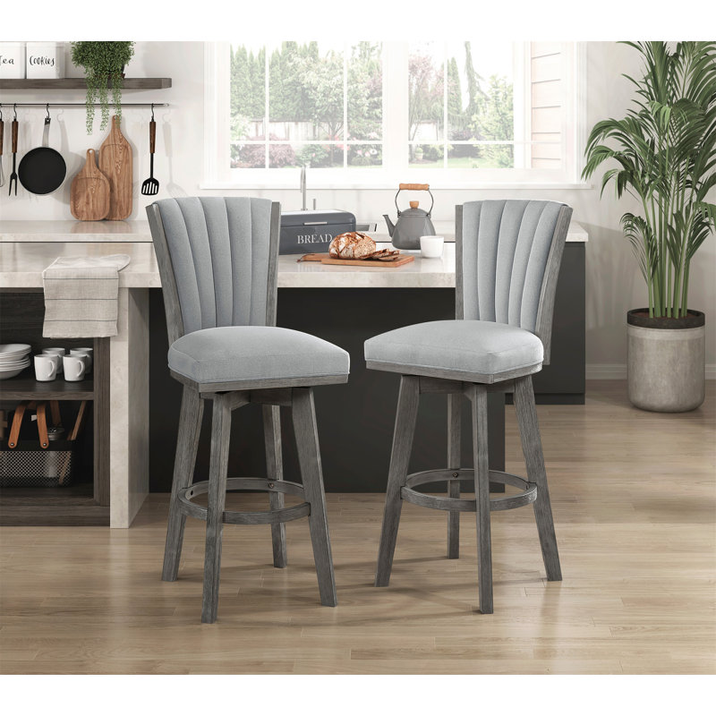Ensemble de 2 chaises de hauteur pub avec siège pivotant et tissu capitonné rembourré en bois massif de style transitionnel