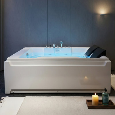 73" Massage Whirlpool Bathtub, 8 High-Power Hydro Jets, Chromatherapy Rainbow Lighting, 110-Gallon Capacity, UL-Certified 1HP Silent Pump