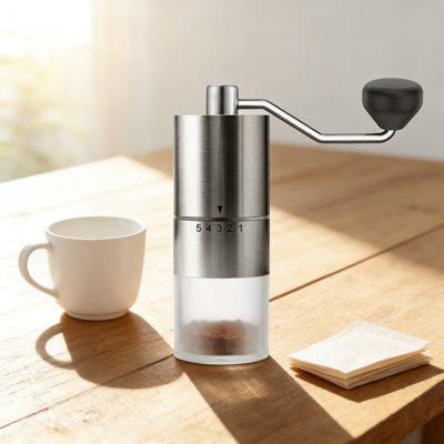 Moulin à café manuel avec meule conique en céramique - 5 réglages de mouture réglables pour espresso, presse française, égouttoir et égouttoir, portable pour la maison, le bureau et les voyages