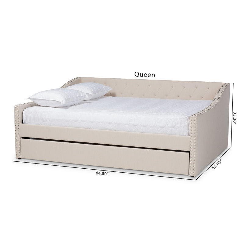 Lit de jour avec couchette Johnvincent, Grand, Lit gigogne inclus, Beige