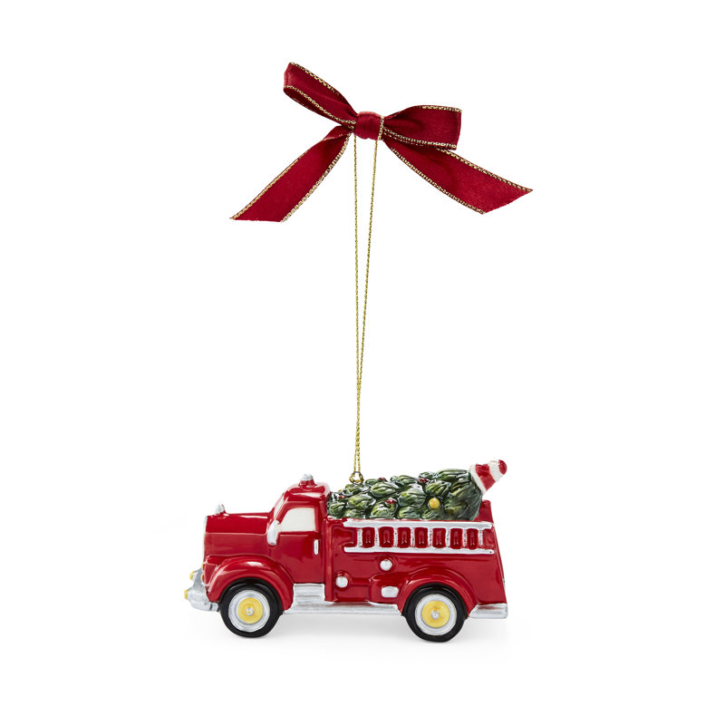 Christmas Tree FIRE TRUCK WITH TREE ORNAMENT