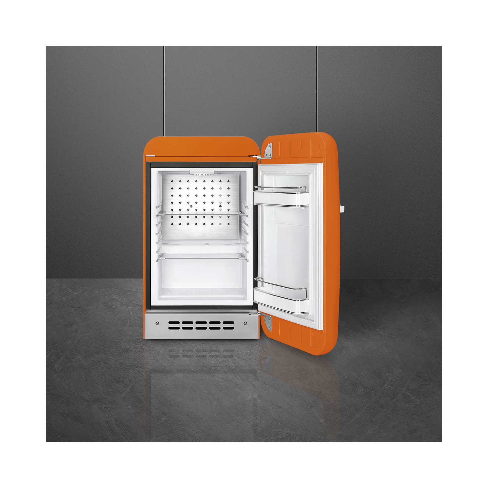 SMEG 50s Style Retro 1.2 cu. ft. Freestanding Mini Fridge, Orange, Right