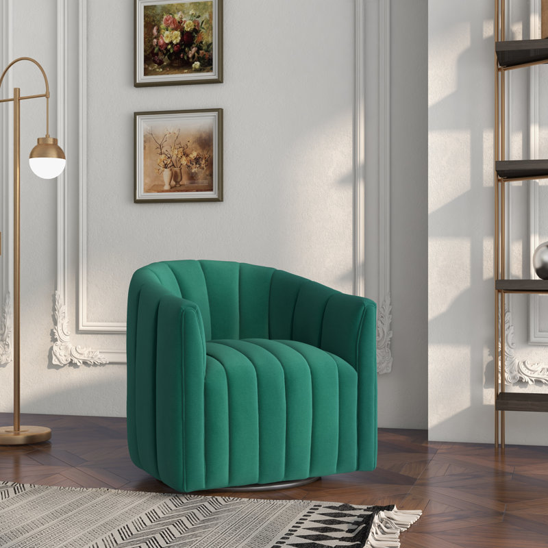 Annelotte Velvet Swivel Barrel Chair, Green