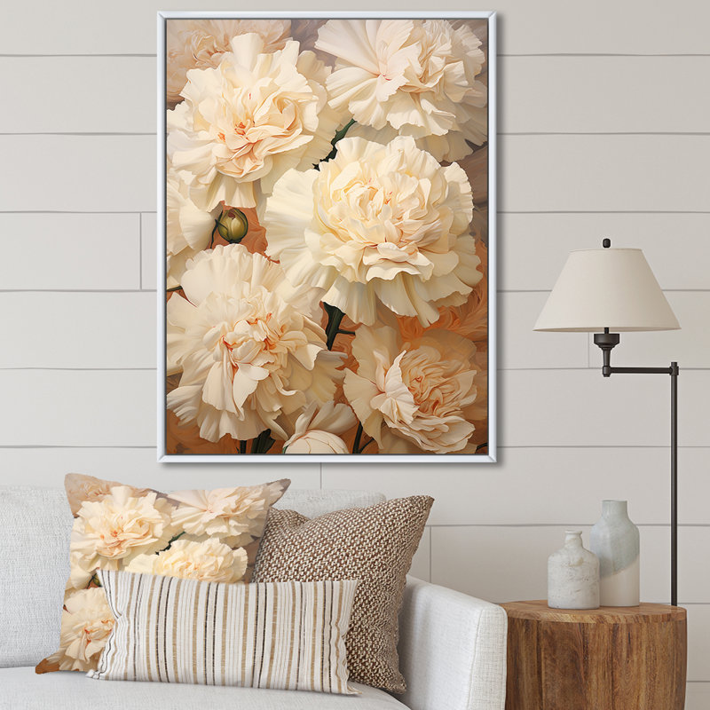 " Minimalism Carnations Bouquet II ", 40" H x 30" W x 1.5" D, White Floater Frame