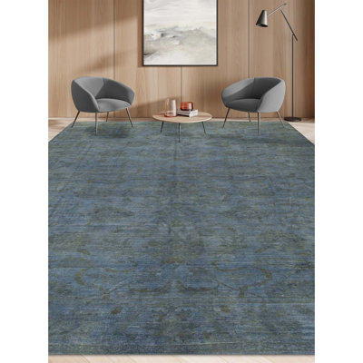 Tapis bleu clair noué à la main de haute qualité