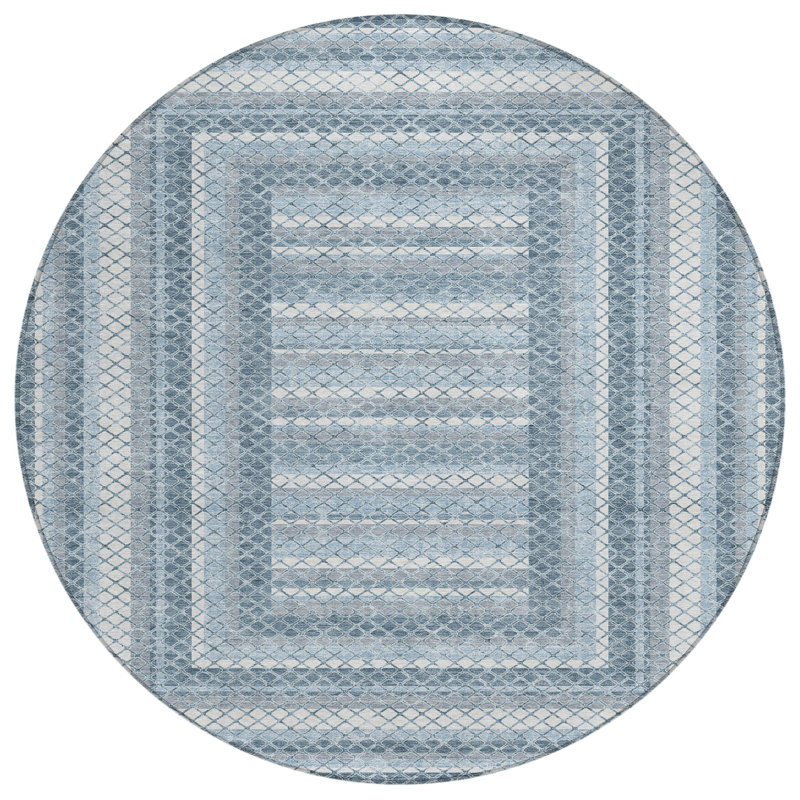 Machine Washable Indoor/Outdoor Xhevrie Denim Rug, Round 8'