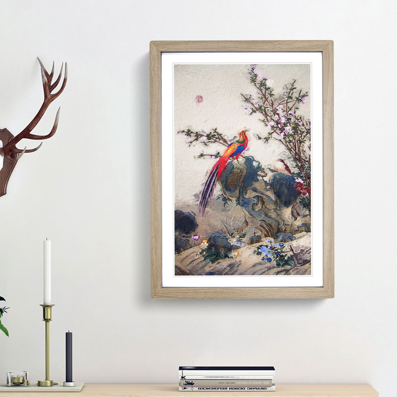 Long-Tailed Bird by Lang Shining - Framed Print, 48cm H x 36cm W x 2cm D, Oak Framed