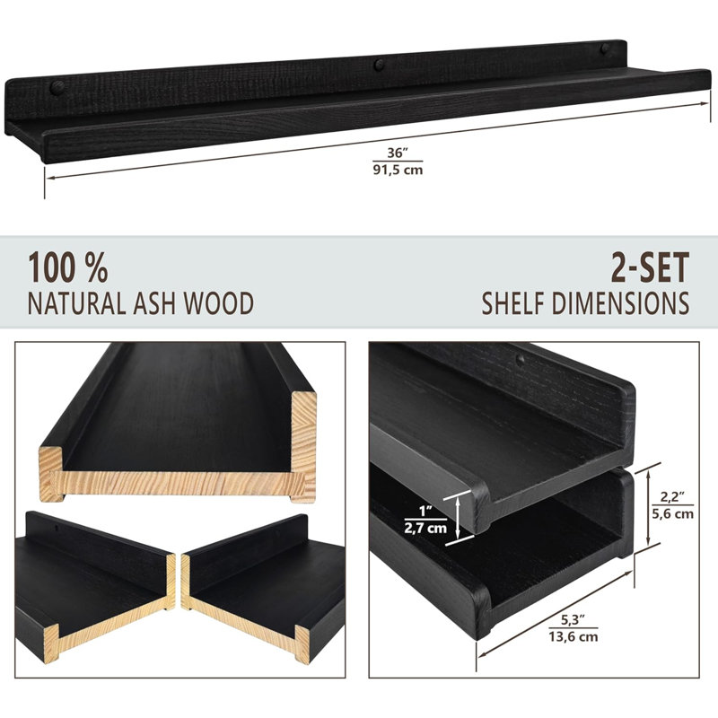 Bovian Floating Shelf, Black, 91.50" H x 13.60" W x 5.60" D