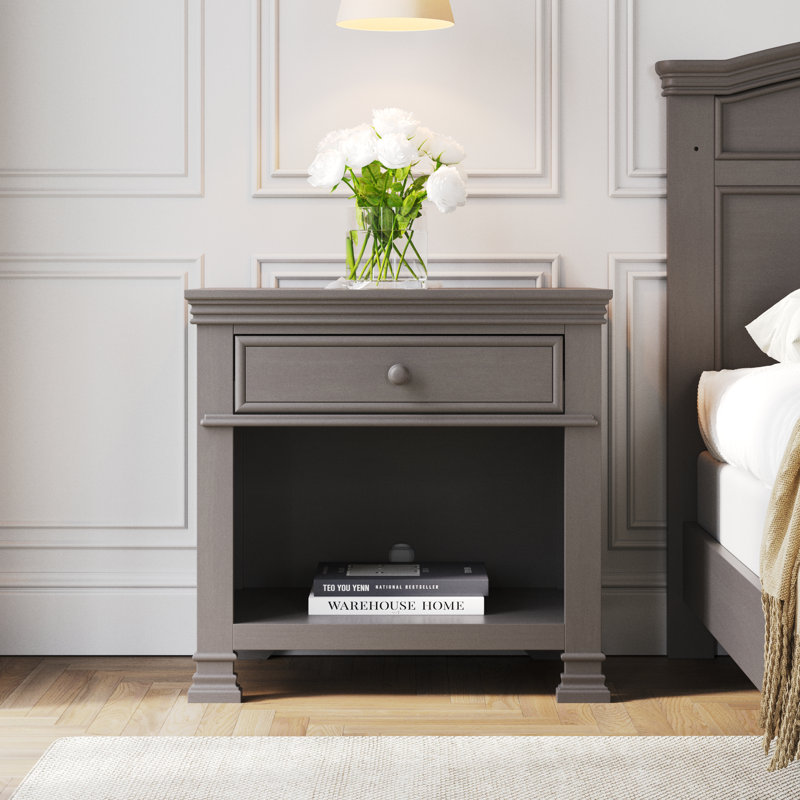 Chelsea Gray Pinewood 1-Drawer Nightstand with Open Shelf