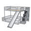 Lit simple superposé au dessus d'un lit double avec glissade, escalier de rangement, lit superposé en bois de pin massif avec garde-corps de sécurité, gris-129592249