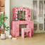 Dressing Table with 3-Color Lighting Mirror, Outlets, Stool, Storage Drawers and Cabinet-2104210249