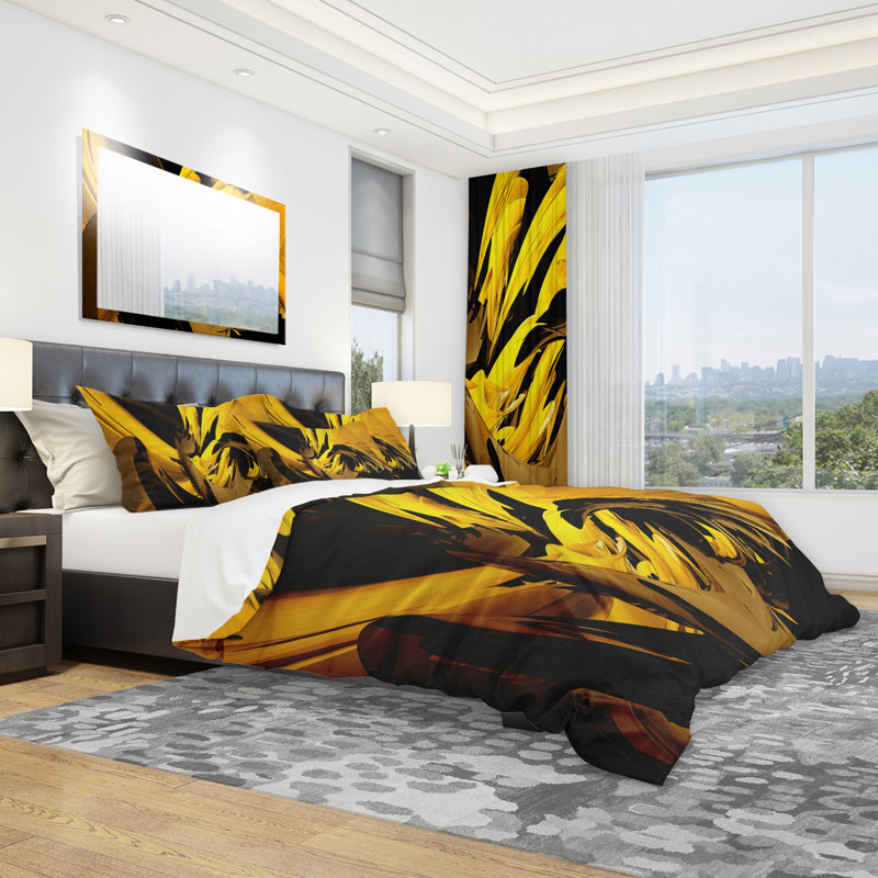 Mélange de gris ‑ ensemble de housse de couette à motif abstrait en microfibre de polyester, Jaune