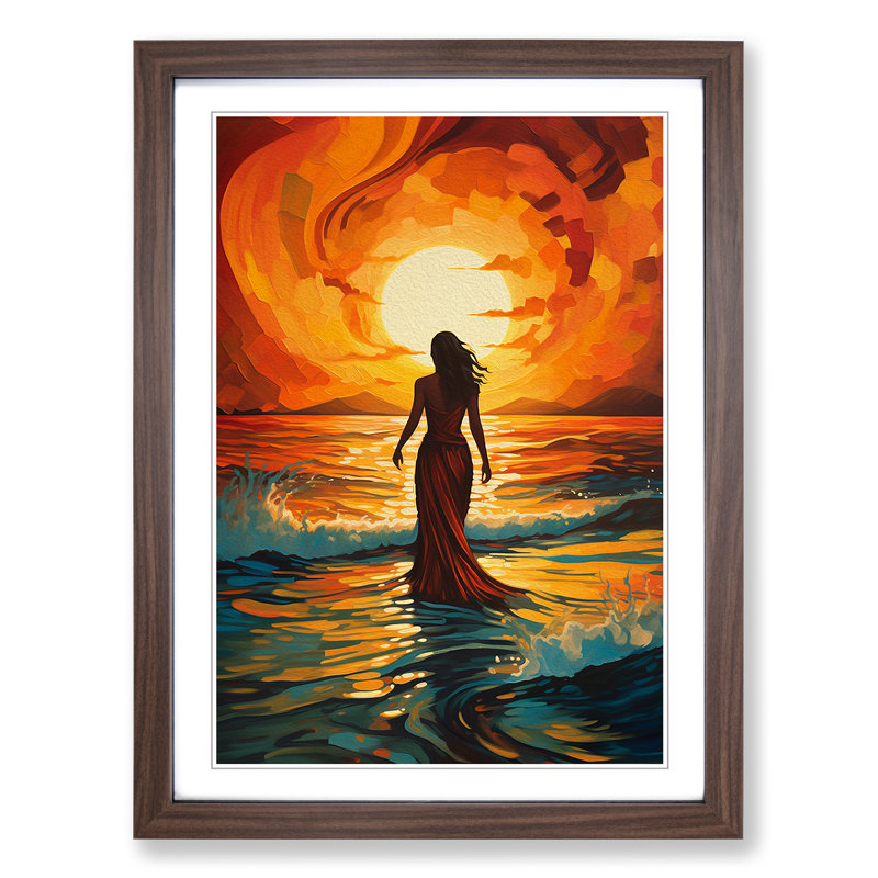 Art Deco Sunset Action Painting Framed Print, 34cm H x 25cm W, Walnut Framed