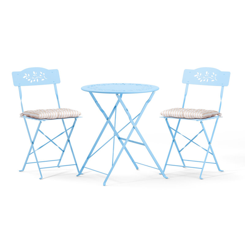 3-Piece Bistro Set With Seat Cushions,Light Blue, Light Blue
