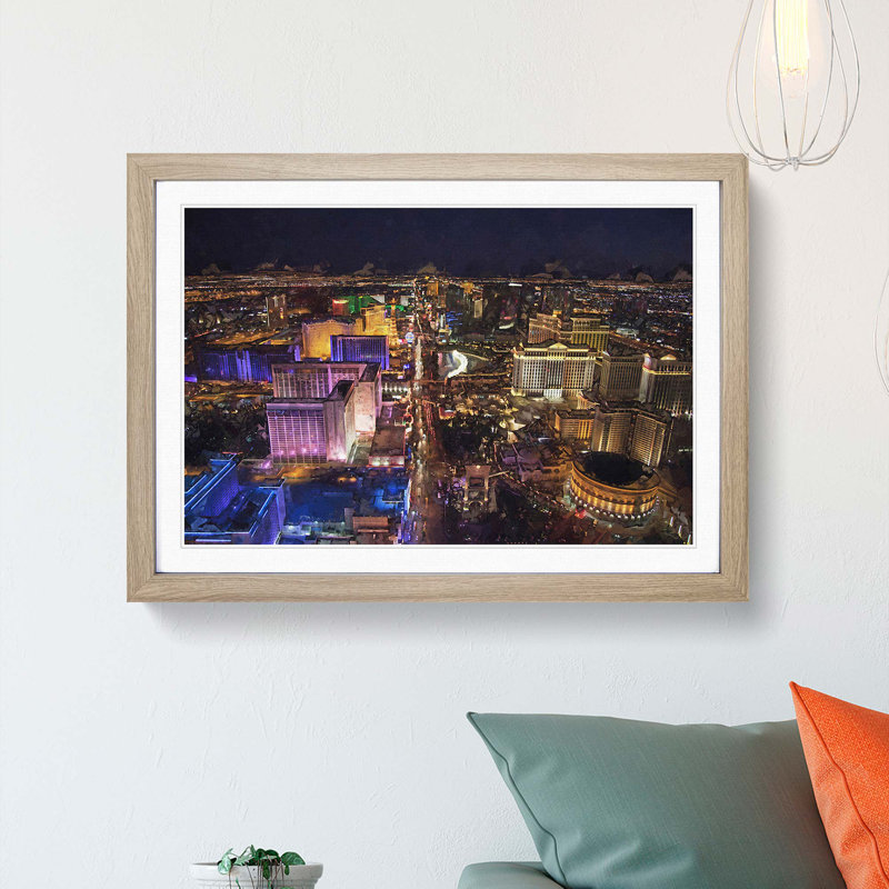 Aerial View of the Las Vegas Strip in Abstract - Picture Frame Graphic Art Print, 48cm H x 65cm W x 2cm D, Oak Framed