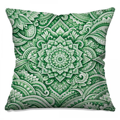 Green Intricate Mandala Double Sided Throw Pillows
