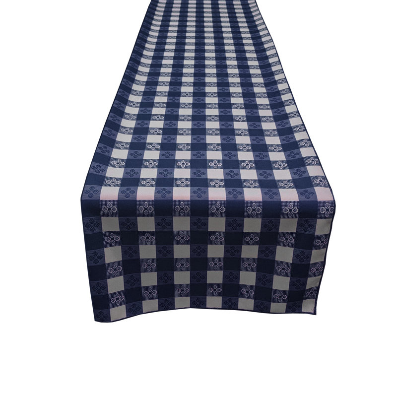 Poplin Tavern Gingham Checkered Polyester Table Runner, 108" L x 12" W, Navy