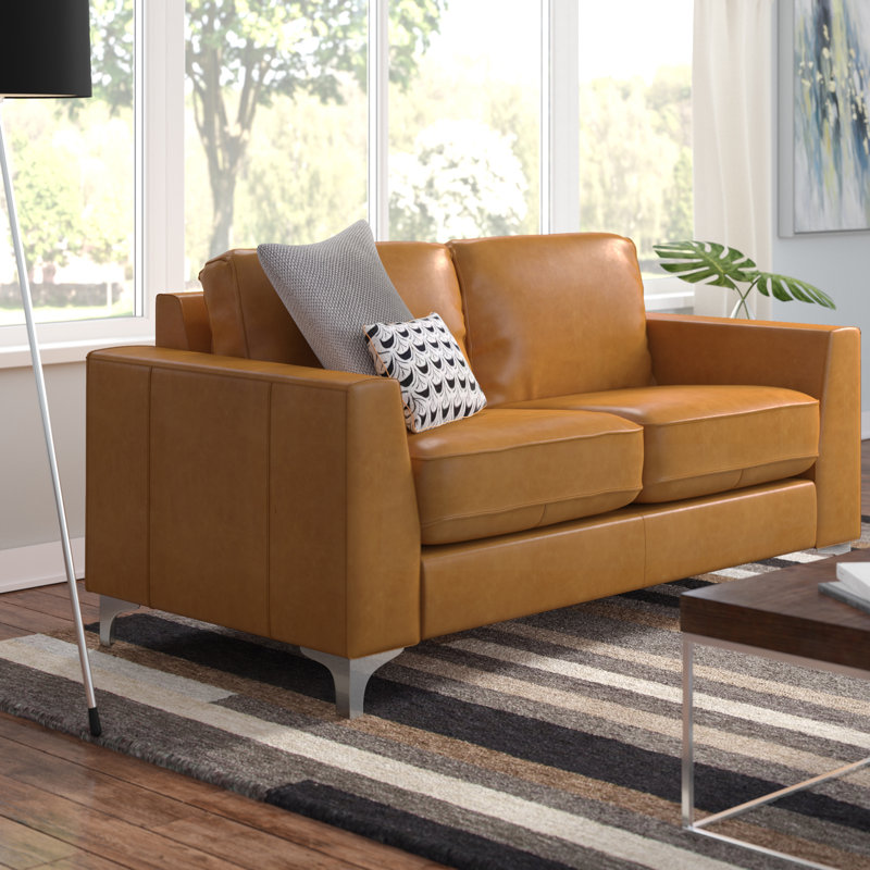 Shupe Upholstered 66'' Loveseat, Caramel Leather Match